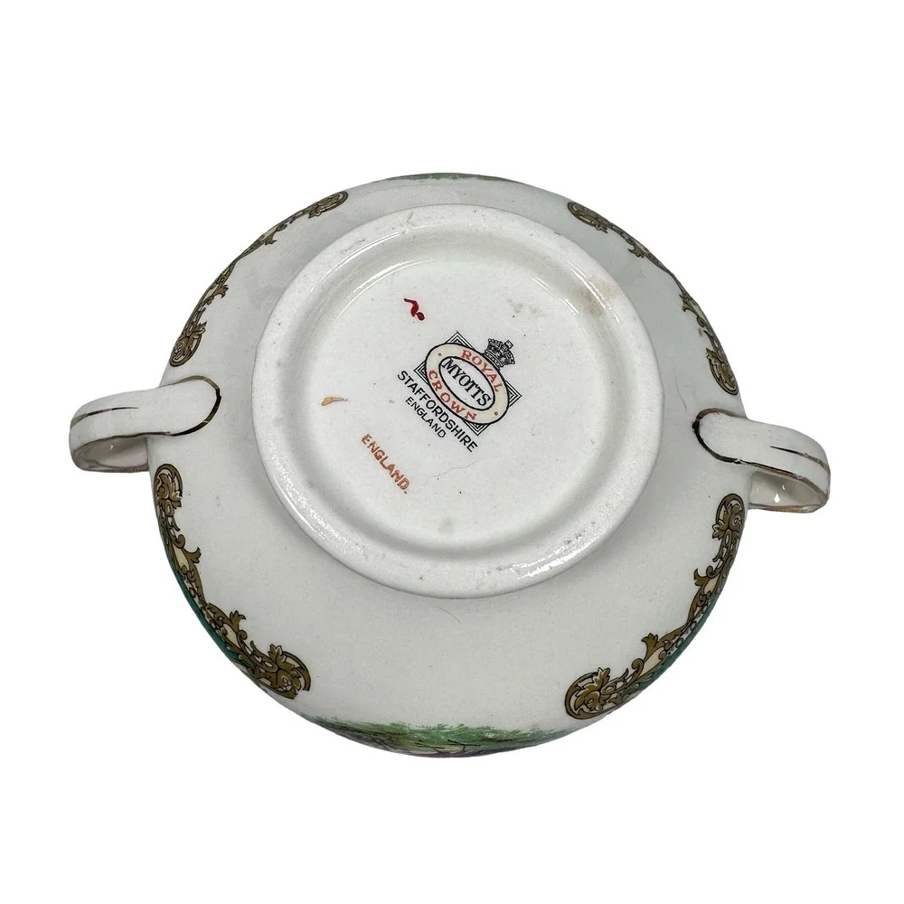Myott‎ Royal Crown Staffordshire England Chelsea Bird Green Covered Sugar Bowl